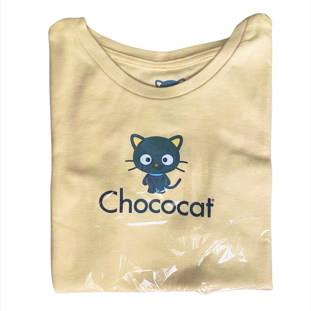 New Sanrio: Large Chococat Yellow Round Neck Short Sleeve Crop Top - Picture 3 of 3